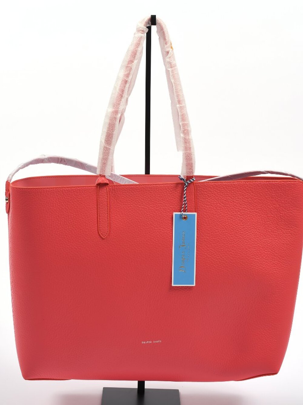 Draper James Leather Reversible Tote Coral Gingham Large Bag NWT